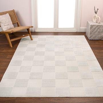 Hand Modern Geometric Checkerboard High-Low Area Rug